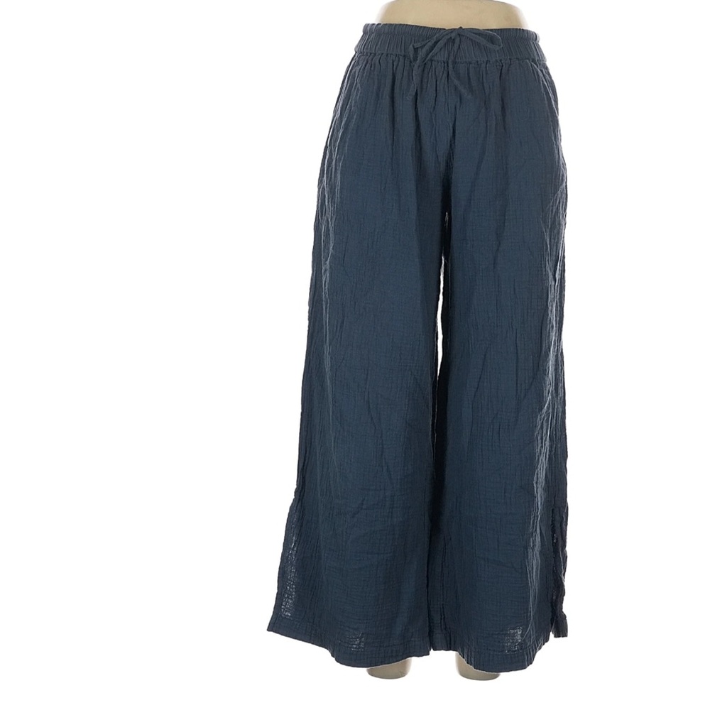 NWT Pact Coastal Double Gauze Split Hem Wide Leg Pant in French Navy - Picture 2 of 11